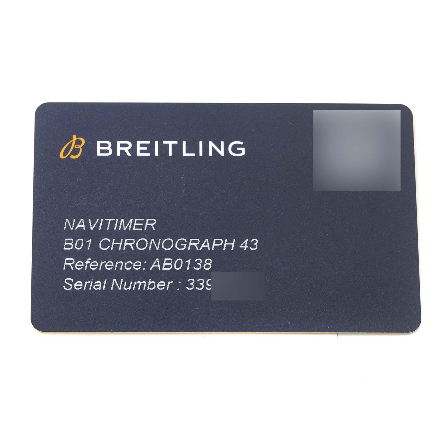 Breitling Navitimer B01 Montre pour hommes avec cadran bleu en acier AB0138 Boîte Card en vente 6
