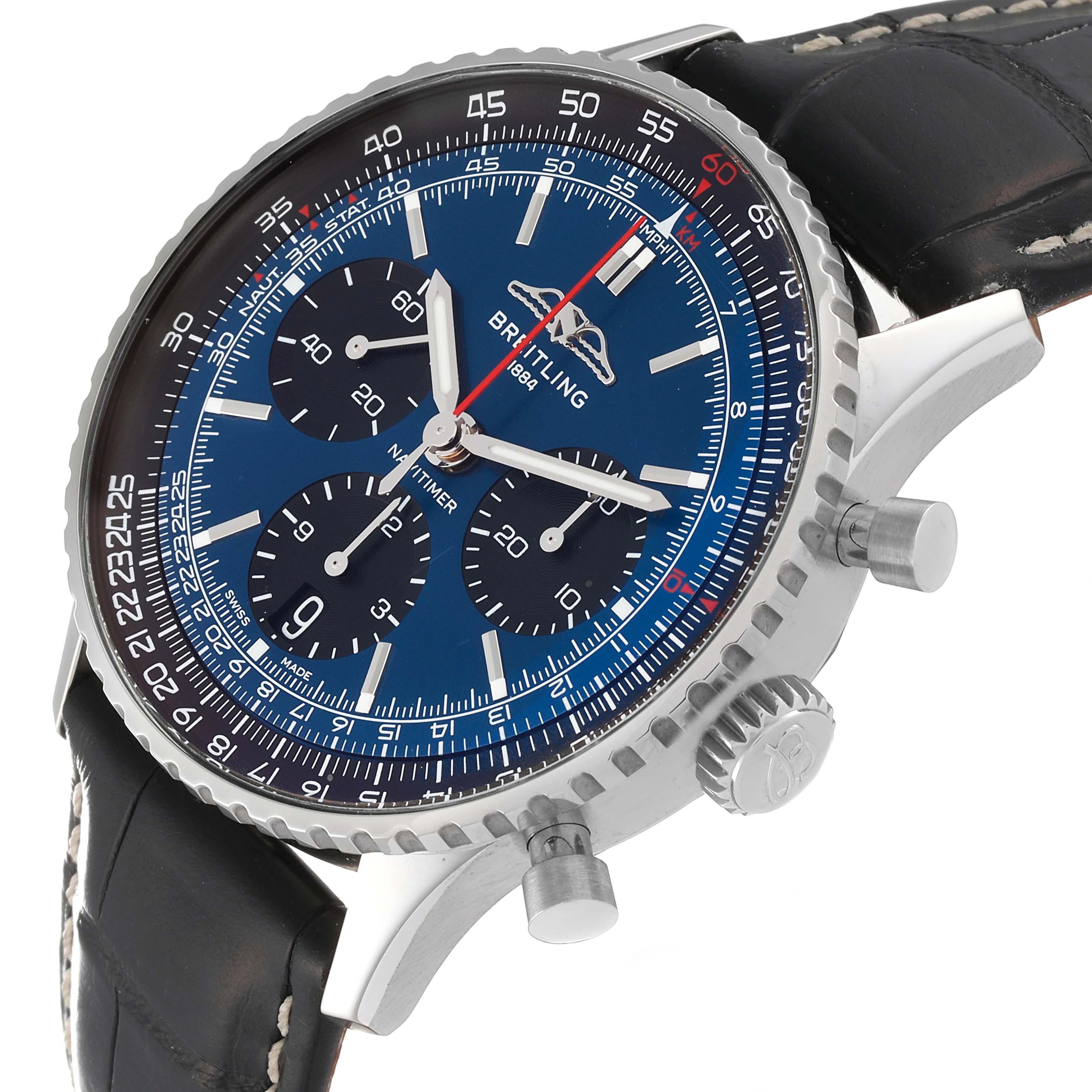 Breitling Navitimer B01 Chronograph 41 Blue Dial Steel Mens Watch AB0139 In Excellent Condition For Sale In Atlanta, GA