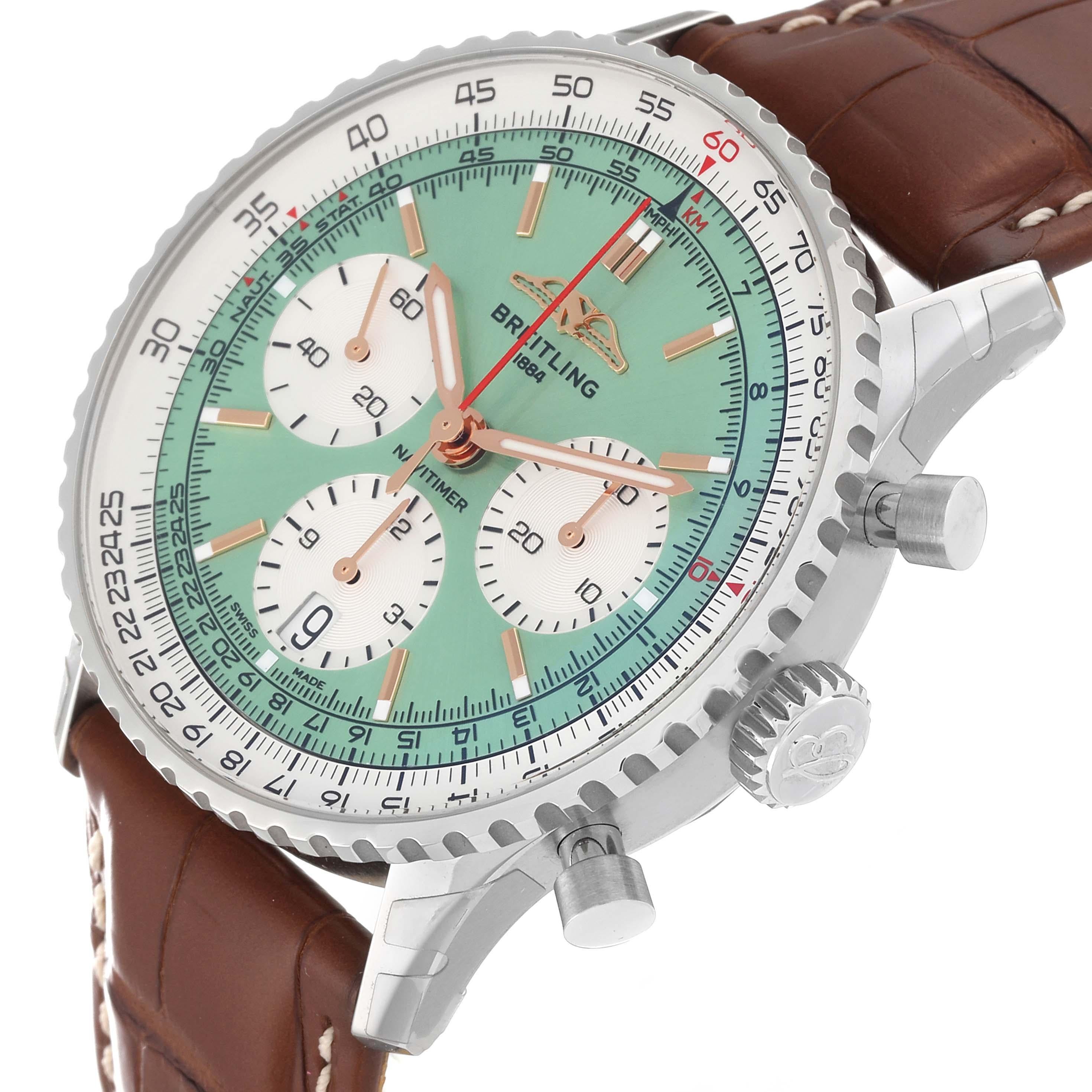 Breitling Navitimer B01 Chronograph 41 Green Dial Steel Mens Watch AB0139 Unworn In Excellent Condition In Atlanta, GA