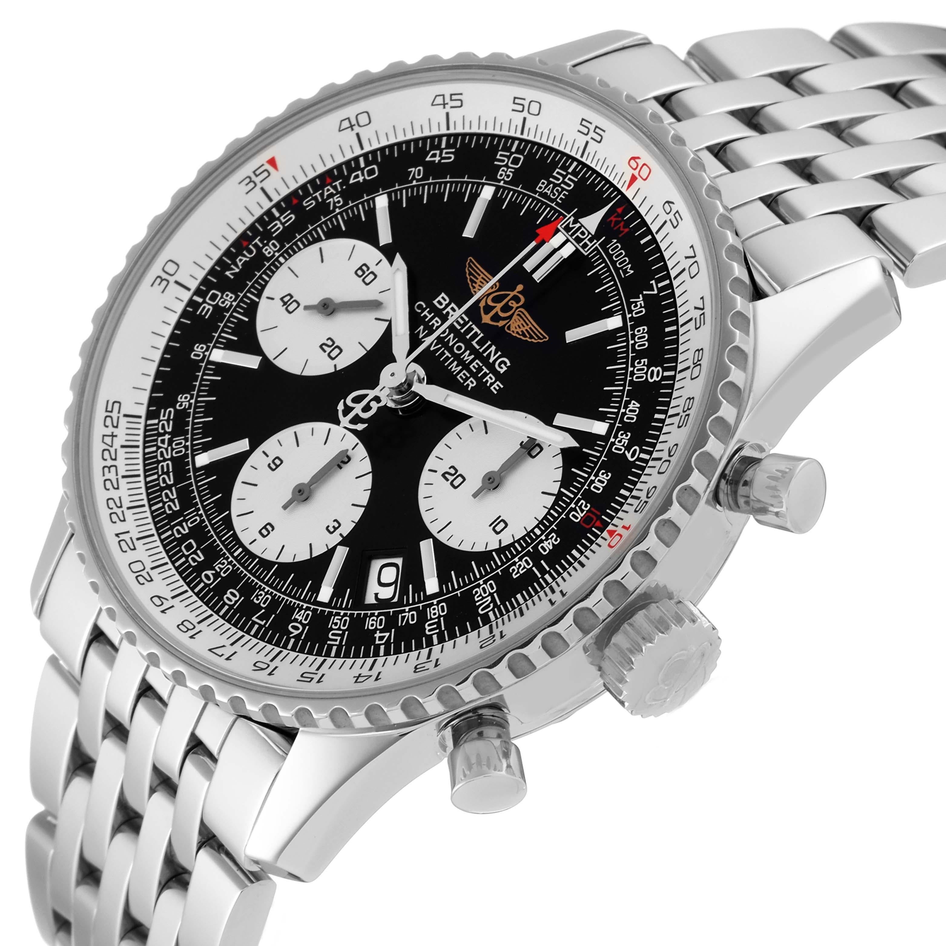 Breitling Navitimer Black Dial Chronograph Steel Mens Watch A23322 Box Papers In Excellent Condition For Sale In Atlanta, GA
