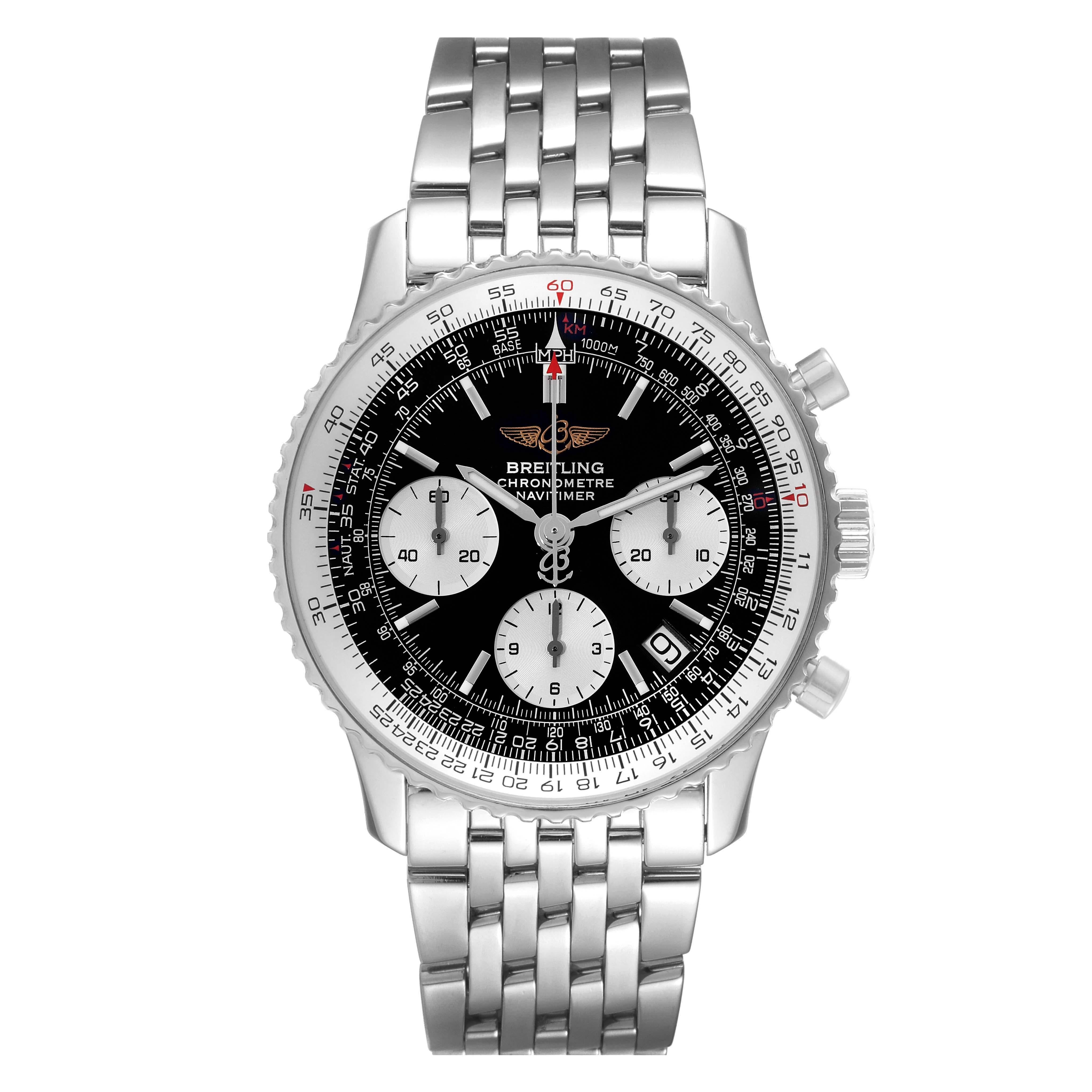 Breitling Navitimer Black Dial Chronograph Steel Mens Watch A23322 Box Papers For Sale 1