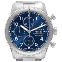 Herrenuhr A13314 von Navitimer mit blauem Zifferblatt und Chronograph aus Stahl mit Karton