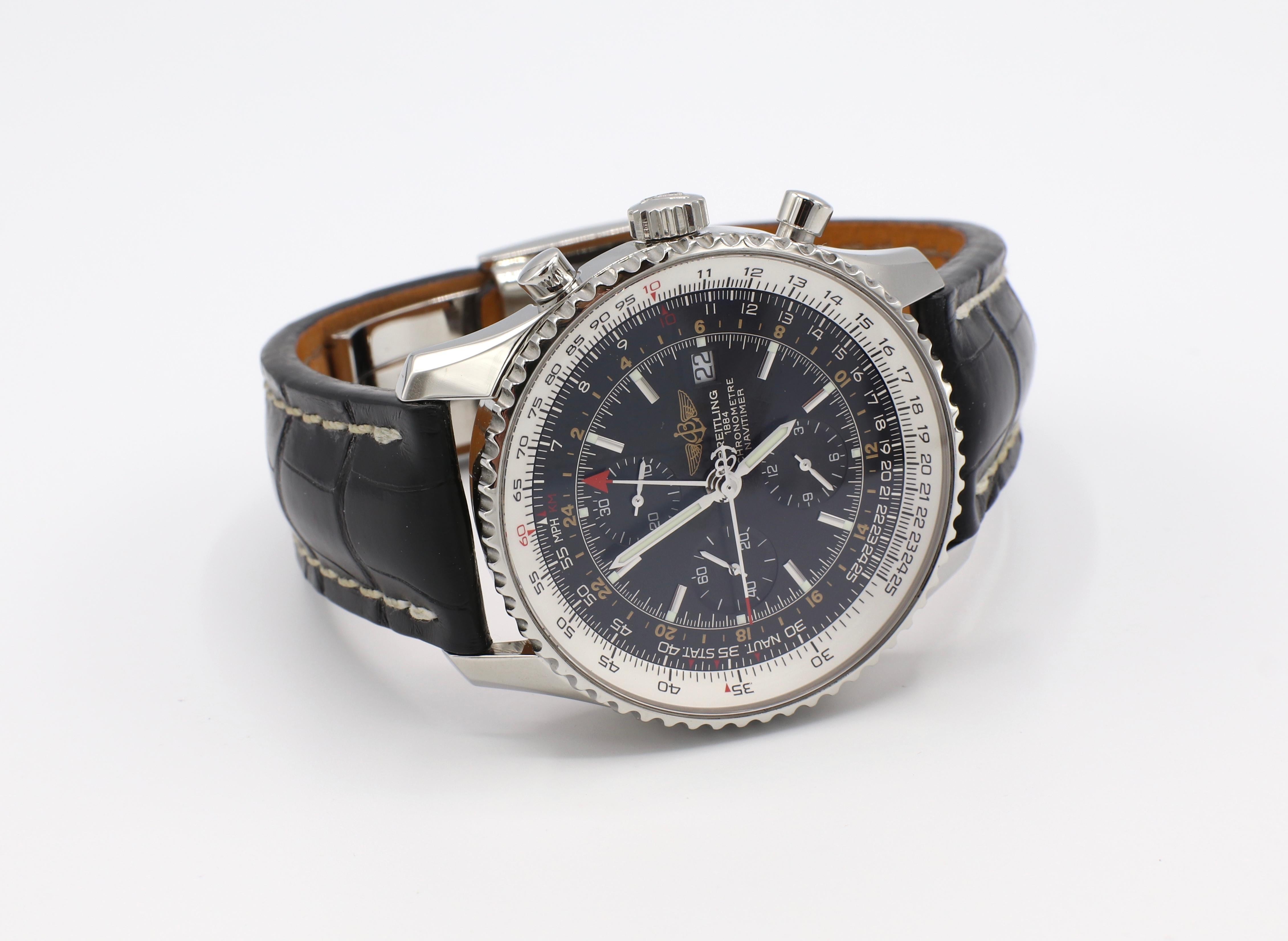 Breitling Navitimer Chronograph A24322 Black Dial Leather Strap Watch 4