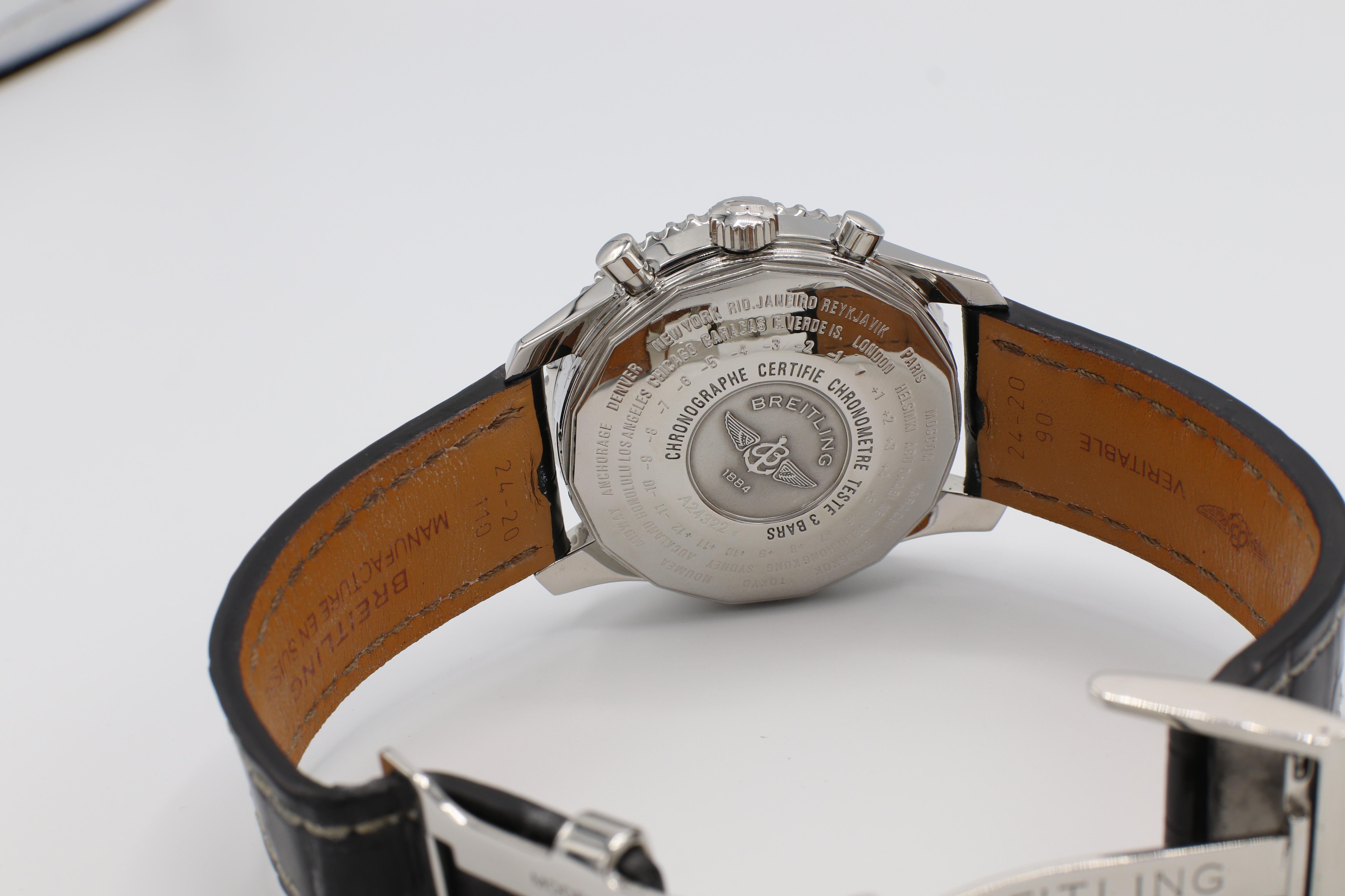 Men's Breitling Navitimer Chronograph A24322 Black Dial Leather Strap Watch