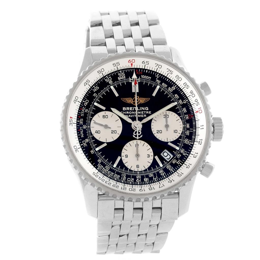 Breitling Navitimer Chronograph Black Dial Steel Watch A23322 Box Papers In Good Condition In Atlanta, GA