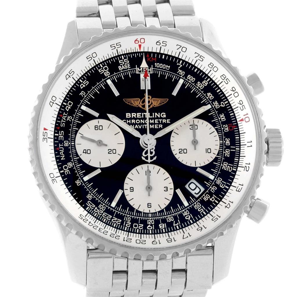 Men's Breitling Navitimer Chronograph Black Dial Steel Watch A23322 Box Papers