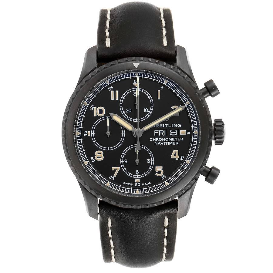 Breitling Navitimer Chronograph Black Steel Mens Watch A13314 Box Papers. Self-winding automatic officially certified chronometer movement. Chronograph function. Black stainless steel case 43.0 mm in diameter. Bi-directional rotating coin edge black