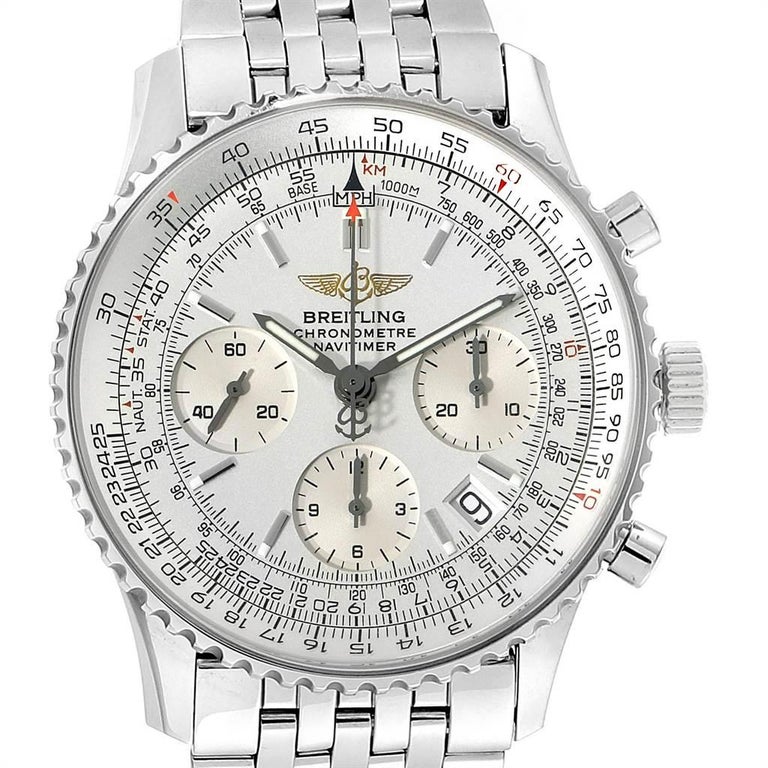Breitling Navitimer Chronograph Silver Dial Steel Men's Watch A23322 For  Sale at 1stDibs | breitling silver watch, breitling mens watch