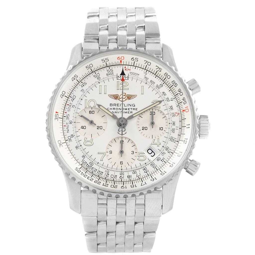 Breitling Navitimer Chronograph Silver Dial Steel Men’s Watch A23322 In Excellent Condition For Sale In Atlanta, GA