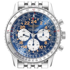 Breitling Navitimer Cosmonaute Blue Dial Chronograph Mens Watch A12022 Box Card