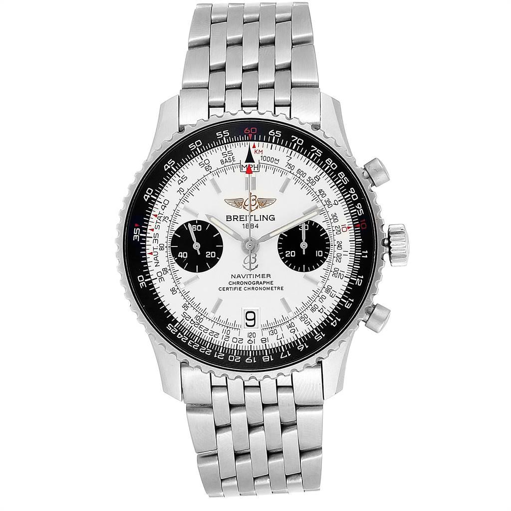 Breitling Navitimer Exemplaires Limited Edition Steel Mens Watch A23330. Automatic self-winding officially certified chronometer chronograph movement. Stainless steel case 41.5 mm in diameter. Lapidated lugs. Stainless steel bidirectional revolving