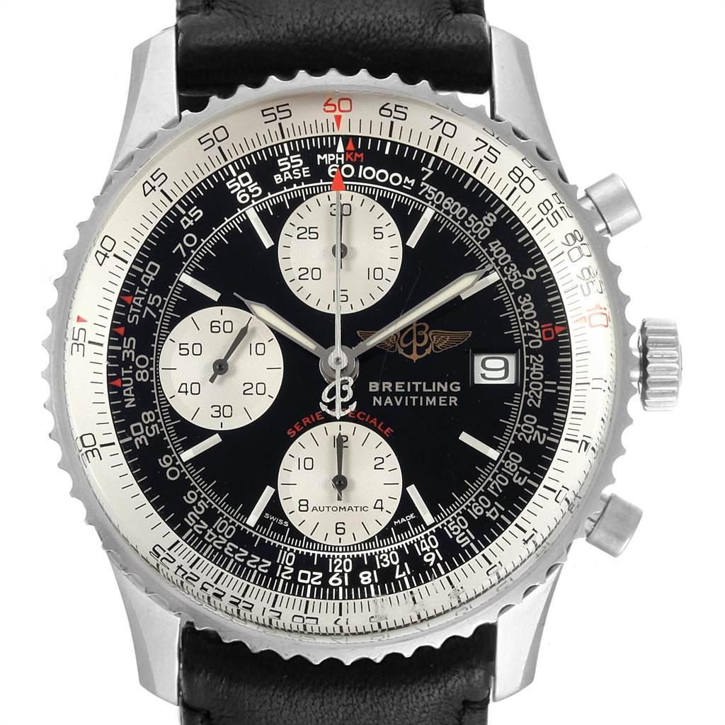 Breitling Navitimer Fighter Chronograph Mens Watch A13330 Box Papers. Automatic self-winding officially certified chronometer movement. Chronograph function. Stainless steel case 41.5 mm in diameter. Stainless steel screwed-down crown and pushers.
