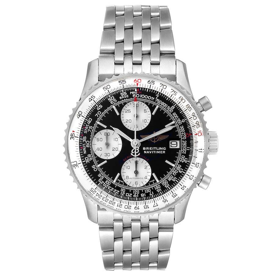 Breitling Navitimer Fighter Chronograph Steel Mens Watch A13330. Automatic self-winding officially certified chronometer movement. Chronograph function. Caliber 7750, 17 jewels, straight line lever escapement, monometallic balance, shock-absorber,