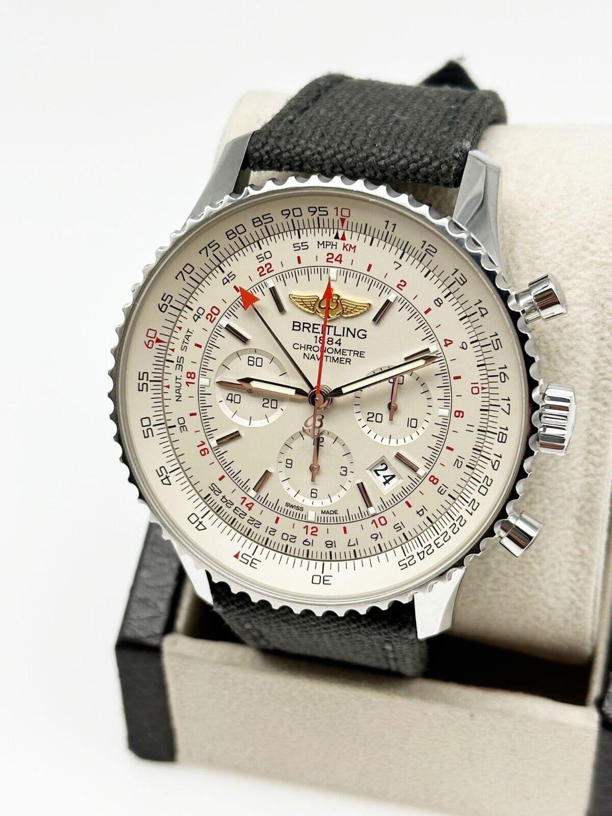 Edelstahl-Kastenpapier von Navitimer GMT AB0441 mit silbernem Zifferblatt Herren