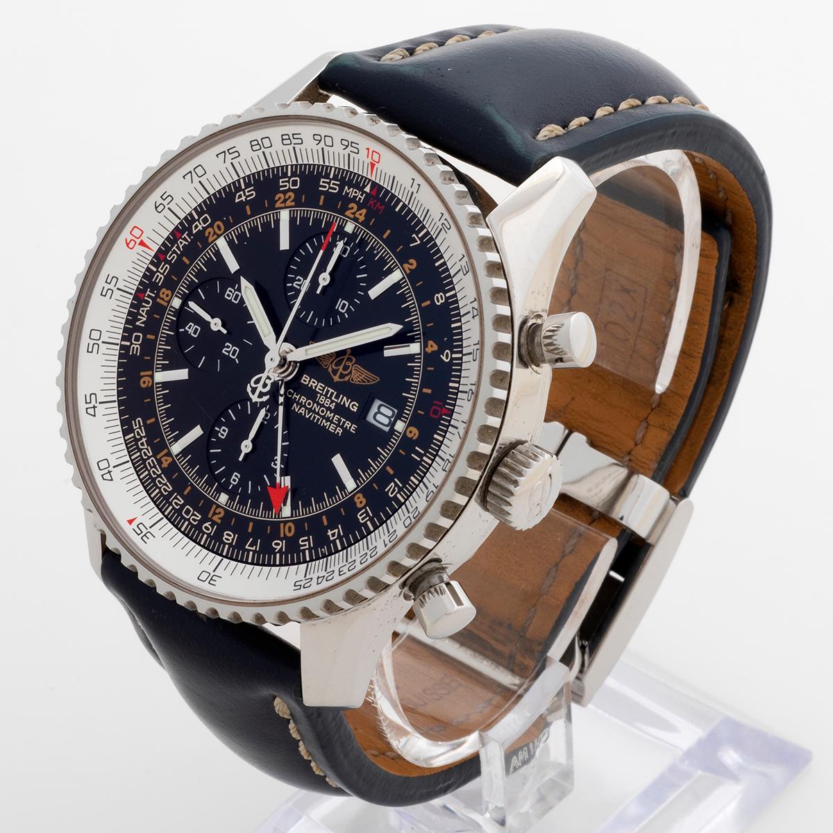 Montre-bracelet GMT Breitling Navitimer World Réf. A24422. Ensemble complet. Excellent état - En vente à Canterbury, GB