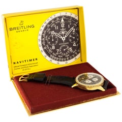 Retro Breitling Navitimer Gold-Plated Chronograph Watch 806 with Box and Papers