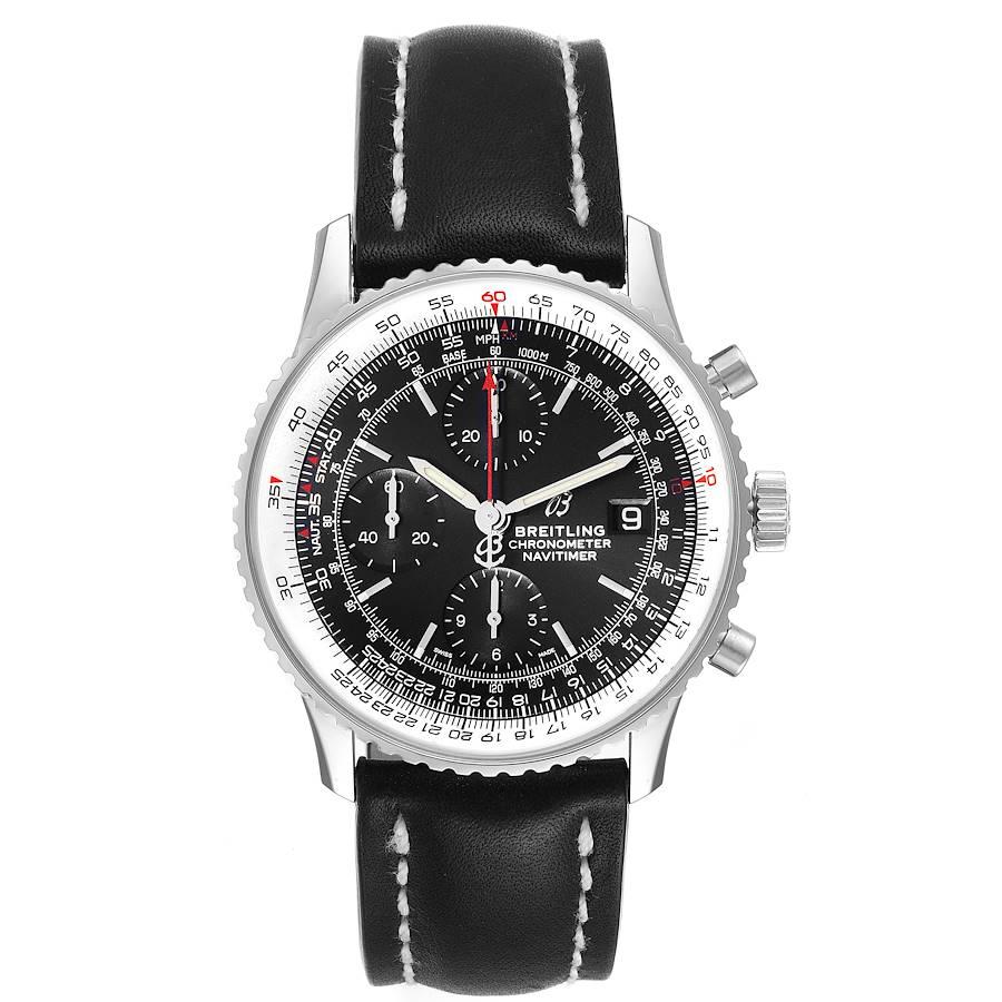 Breitling Navitimer Heritage Black Dial Black Strap Steel Mens Watch A13324. Automatic self-winding officially certified chronometer movement. Chronograph function. Stainless steel case 42.0 mm in diameter. Stainless steel crown and pushers.