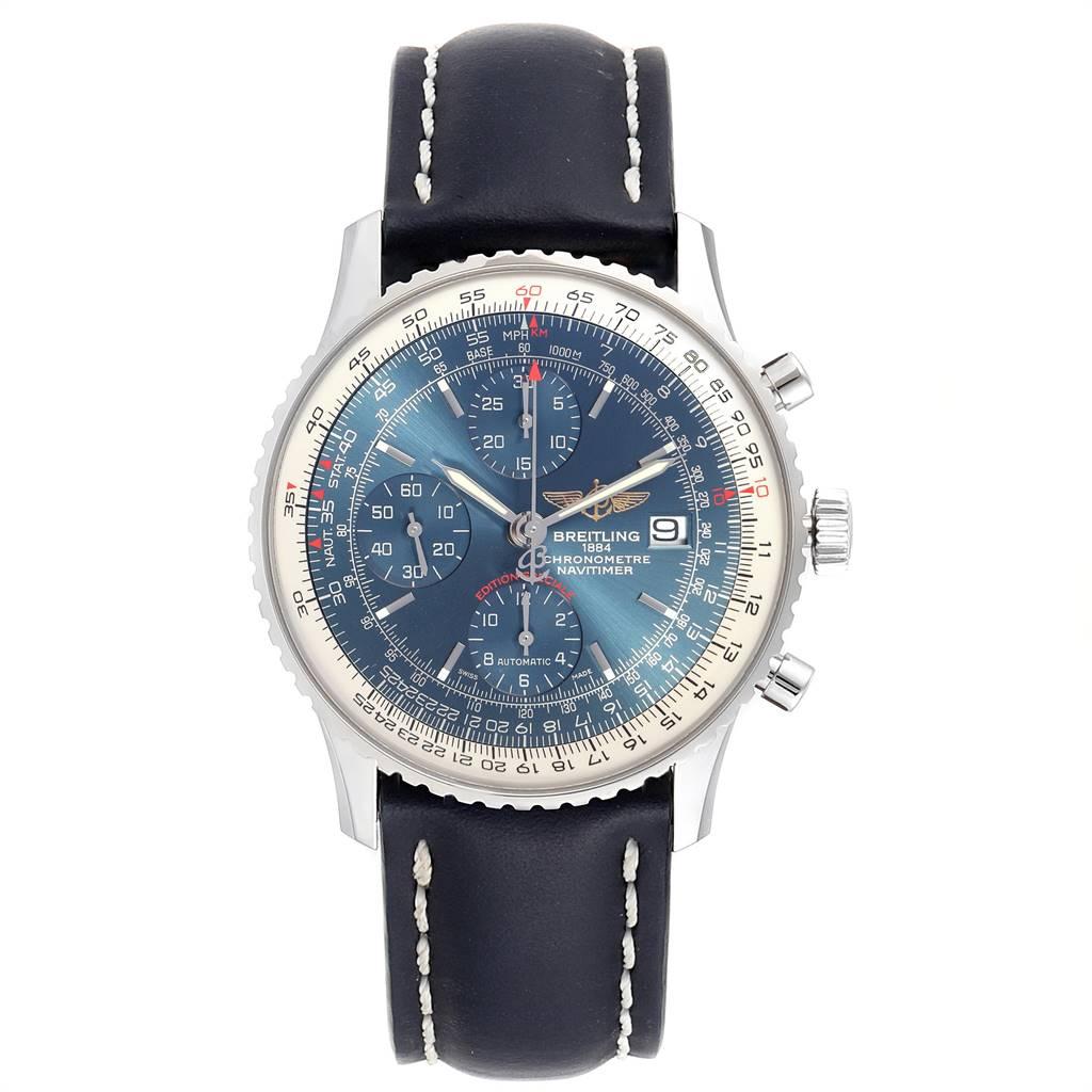 Breitling Navitimer Heritage Blue Dial Mens Watch A13324 Box Papers. Automatic self-winding officially certified chronometer movement. Chronograph function. Stainless steel case 42.0 mm in diameter. Stainless steel screwed-down crown and pushers.