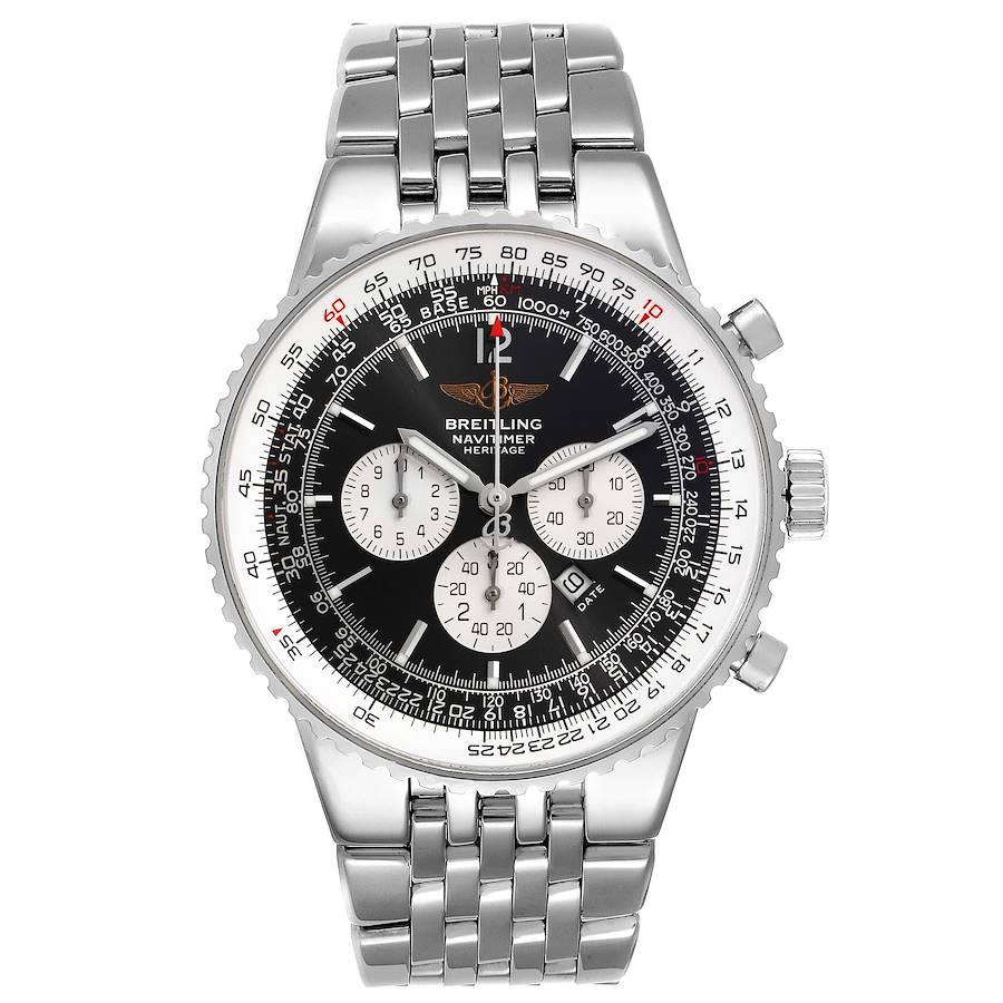 Breitling Navitimer Heritage Rhodium Dial Automatic Mens Watch A35340. Automatic self-winding officially certified chronometer movement. Chronograph function. Stainless steel case 43 mm in diameter. Stainless steel crown and pushers. Stainless steel