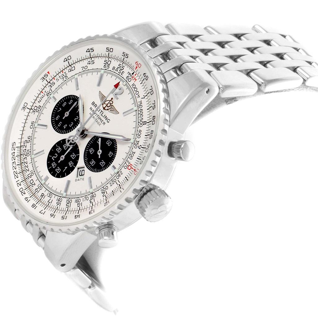 Breitling Navitimer Heritage Silver Dial Automatic Mens Watch A35340. Automatic self-winding officially certified chronometer movement. Chronograph function. Stainless steel case 43 mm in diameter. Stainless steel screwed-down crown and pushers.