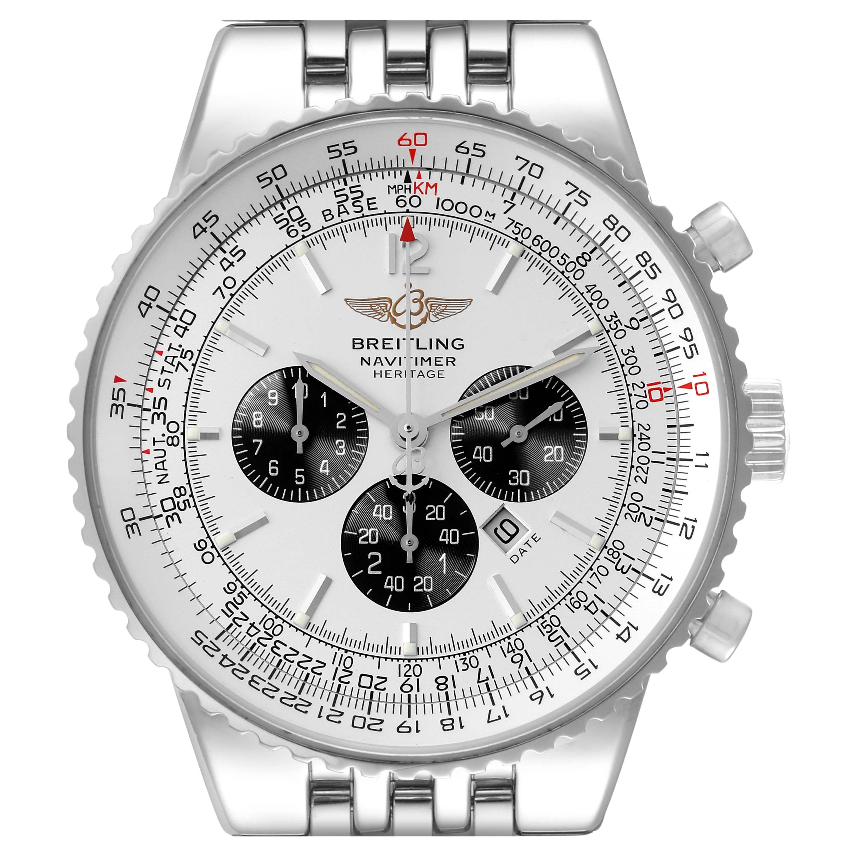 Breitling Navitimer Heritage Silver Dial Steel Mens Watch A35340 Box Papers