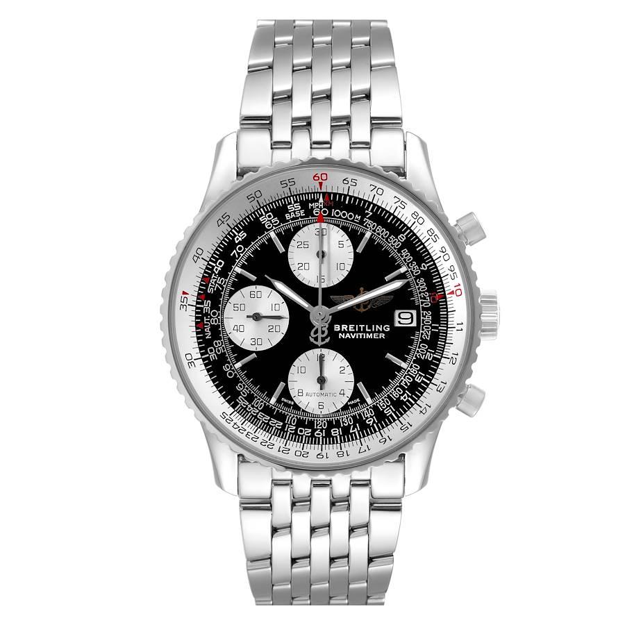 Breitling Navitimer II Chronograph Black Dial Steel Mens Watch A13322. Officially certified chronometer Self-winding automatic movement. Chronograph function. Stainless steel case 42 mm in diameter. Stainless steel screwed-down crown and pushers.