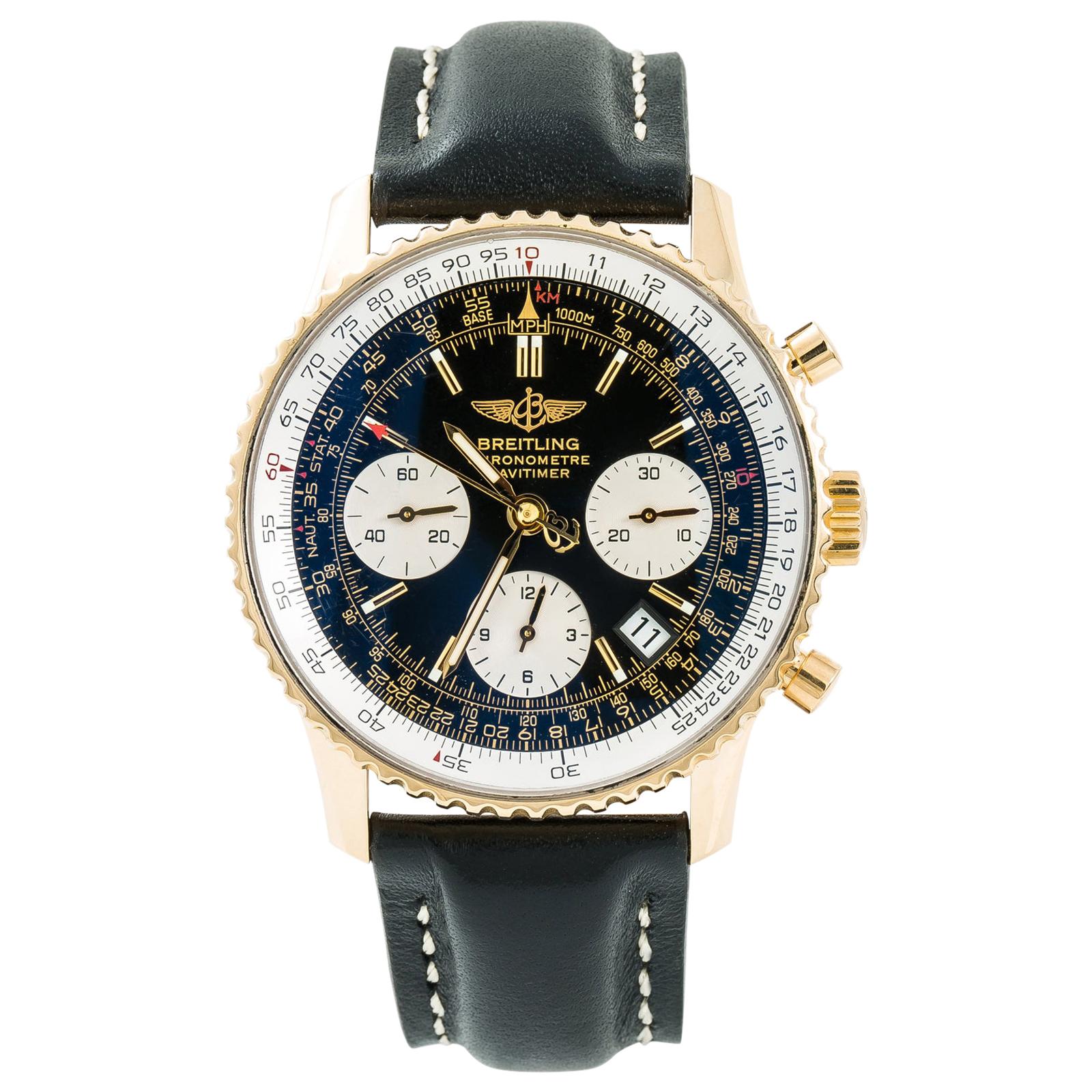 Breitling Navitimer K23322 Mens Automatic Watch Chronograph 18K YG For Sale