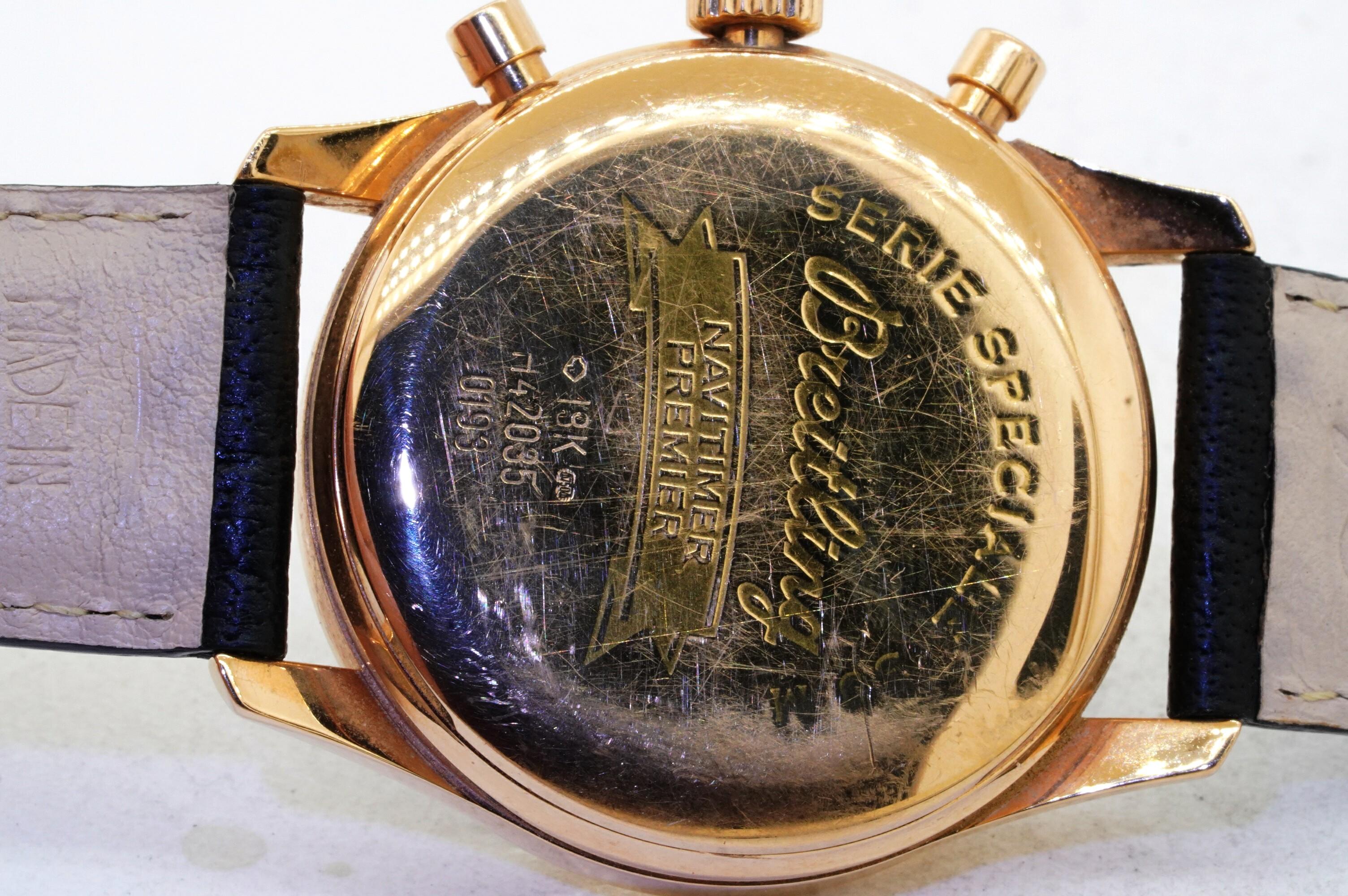 Modern Breitling Navitimer Premier 18K Rose Gold Watch H42035 For Sale
