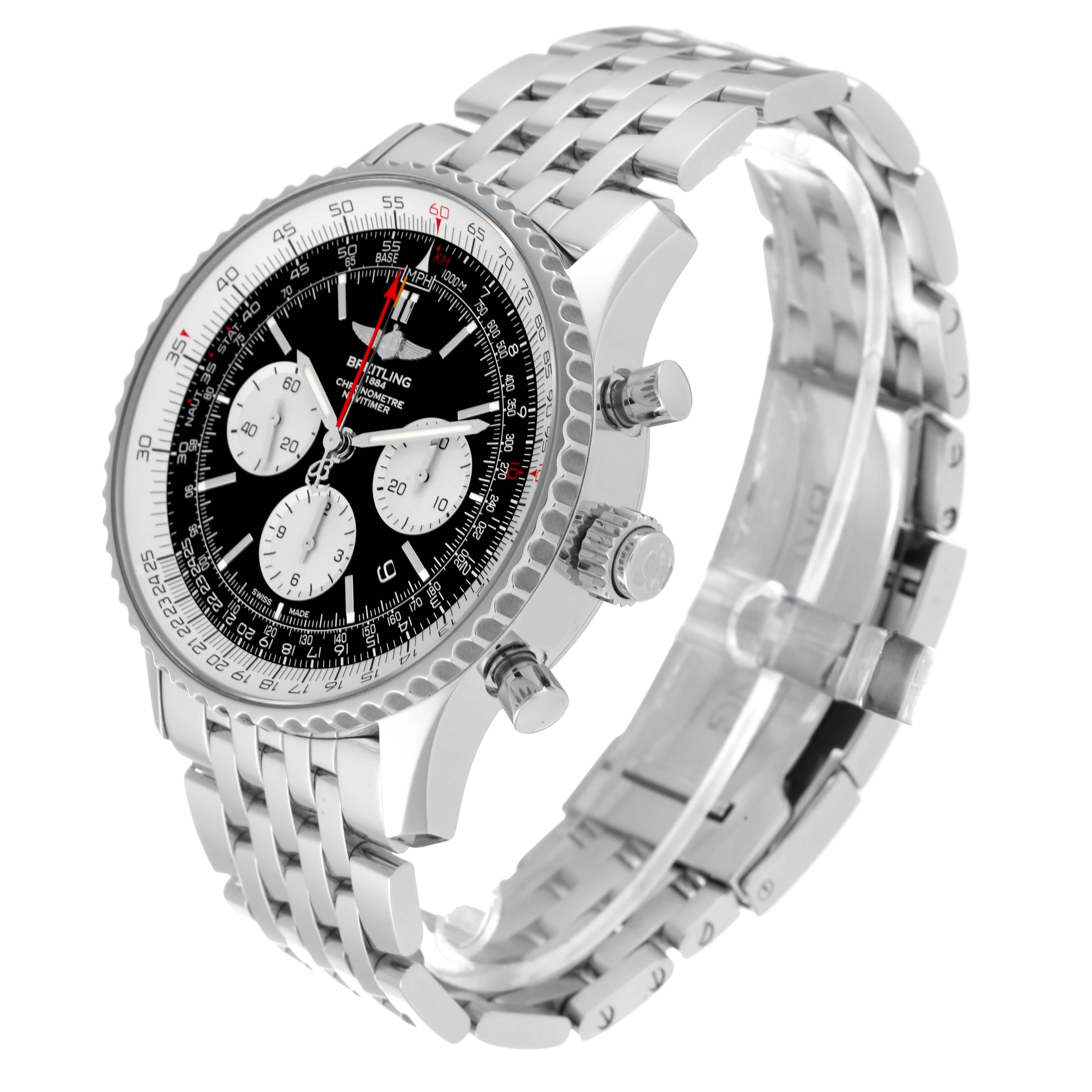 Breitling Navitimer Rattrapante Chronograph Steel Mens Watch AB0310 Box Card For Sale 5