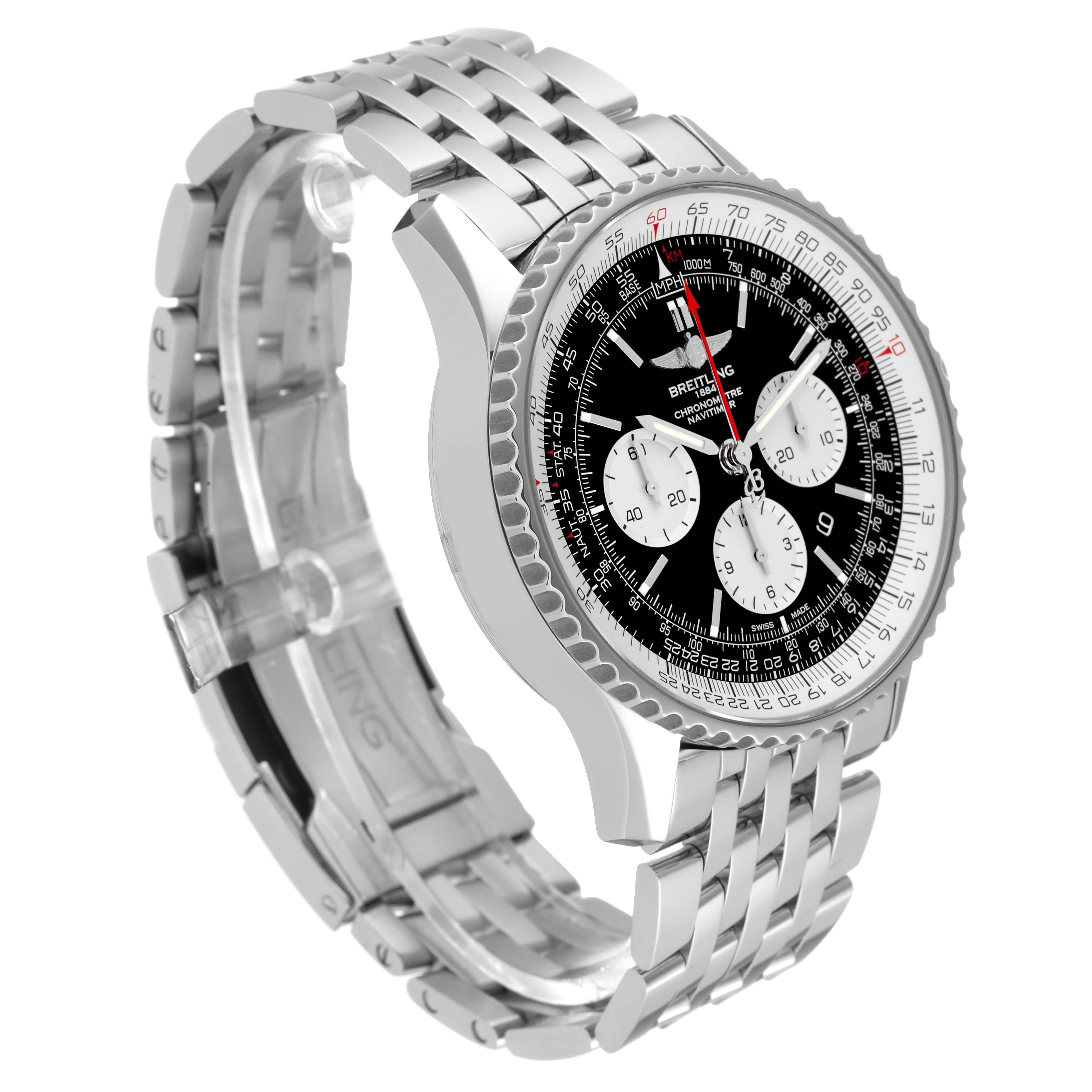 Breitling Navitimer Rattrapante Chronograph Steel Mens Watch AB0310 Box Card For Sale 6