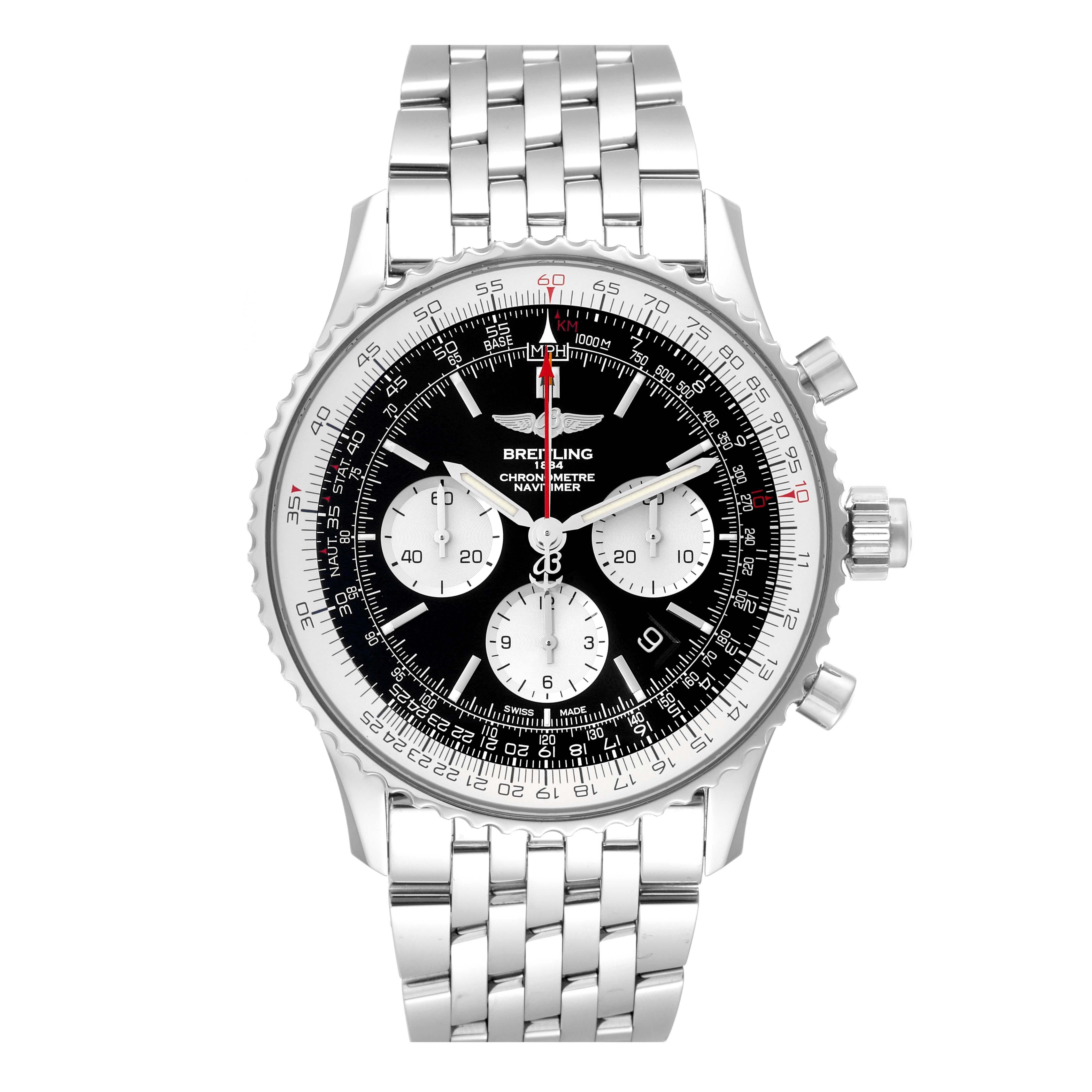 Breitling Navitimer Rattrapante Chronograph Steel Mens Watch AB0310 Box Card For Sale 2