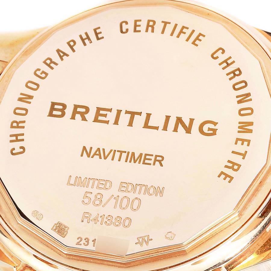 Breitling Navitimer Rose Gold Brown Strap Mens Watch R41380 Box In Excellent Condition For Sale In Atlanta, GA