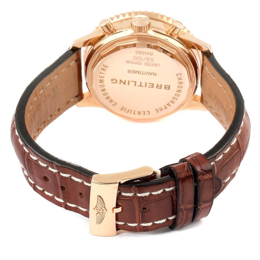Men's Breitling Navitimer Rose Gold Brown Strap Mens Watch R41380 Box For Sale