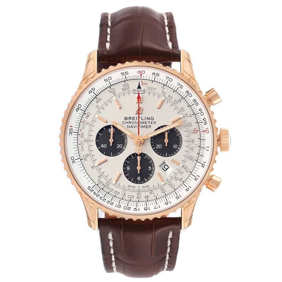 Breitling Navitimer Rose Gold Limited Edition Mens Watch RB0127 Unworn. Self-winding automatic officially certified chronometer movement. Chronograph function. 18K rose gold case 46 mm in diameter. Saphire crystal exhibition case back. 18K rose gold