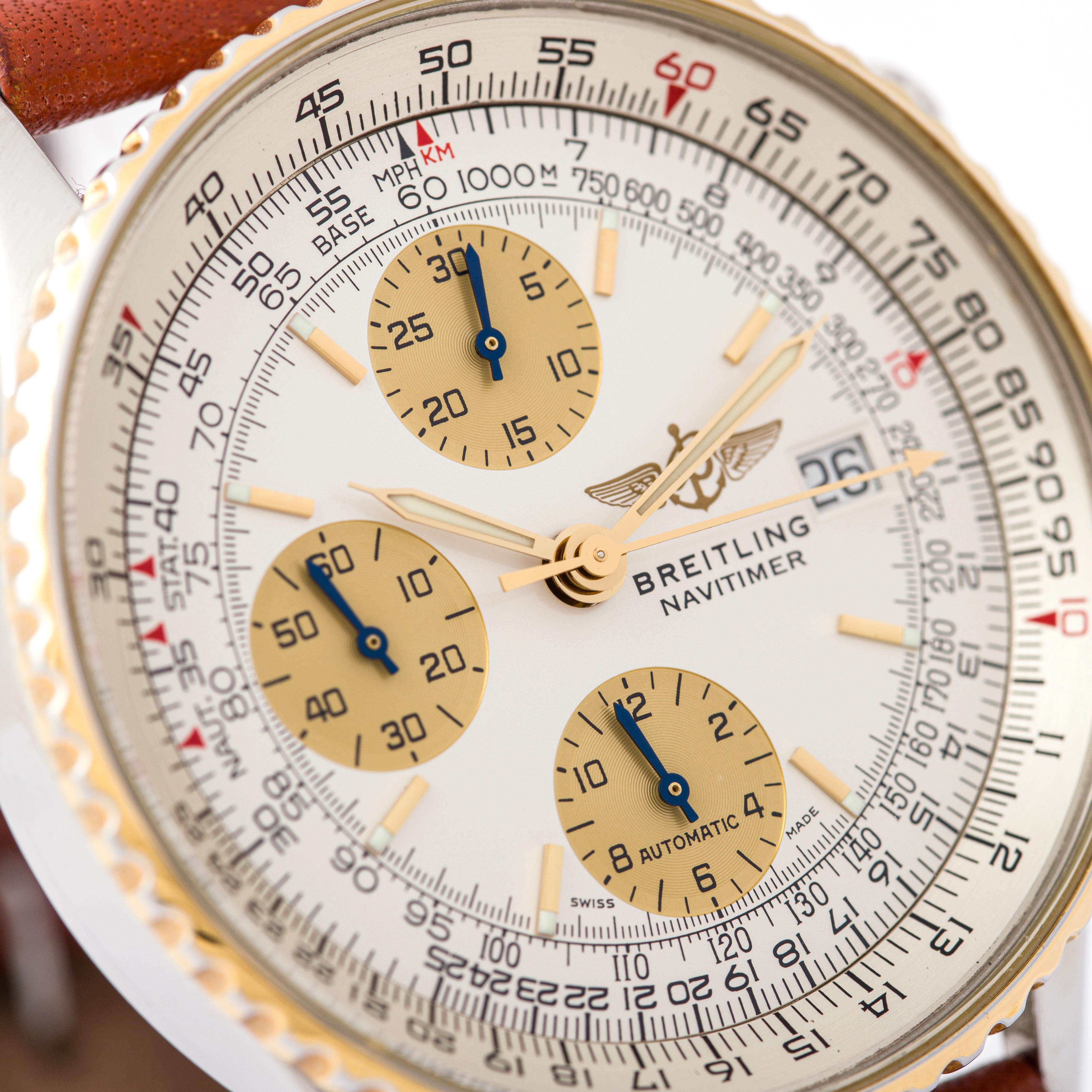 Breitling Navitimer Stainless Steel Yellow Gold Wristwatch 1990S For Sale 3