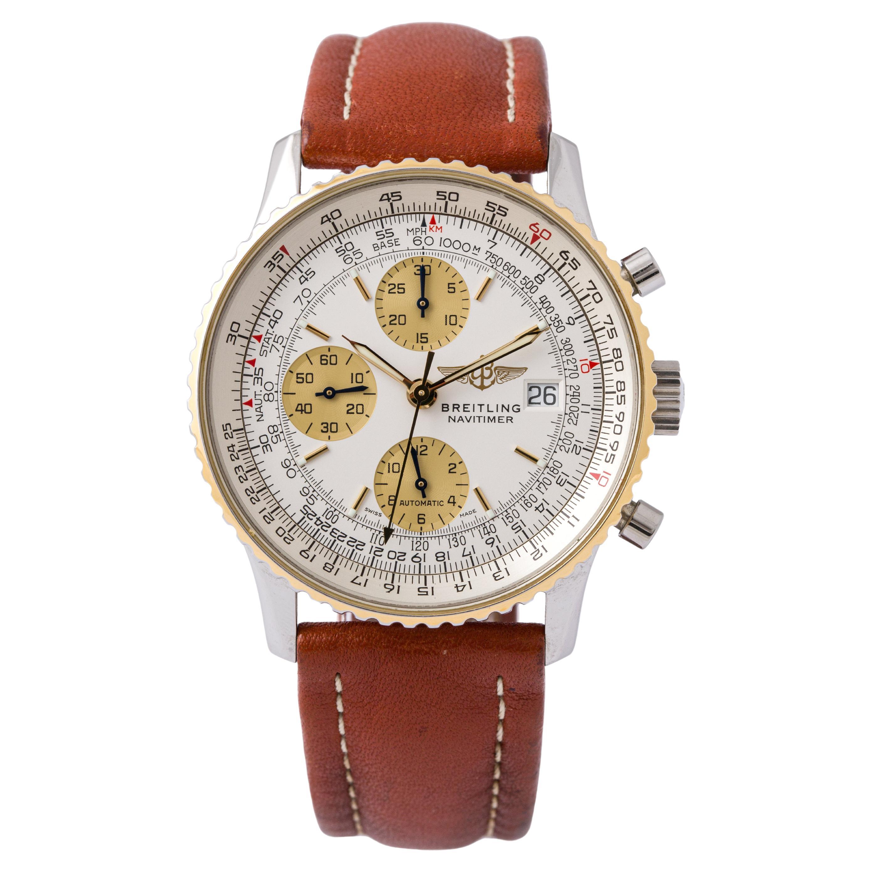 Breitling Navitimer, montre-bracelet en acier inoxydable et or jaune, années 1990 en vente