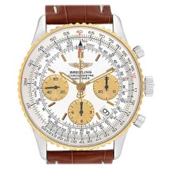 Breitling Navitimer Steel Yellow Gold Brown Strap Watch D23322 Box