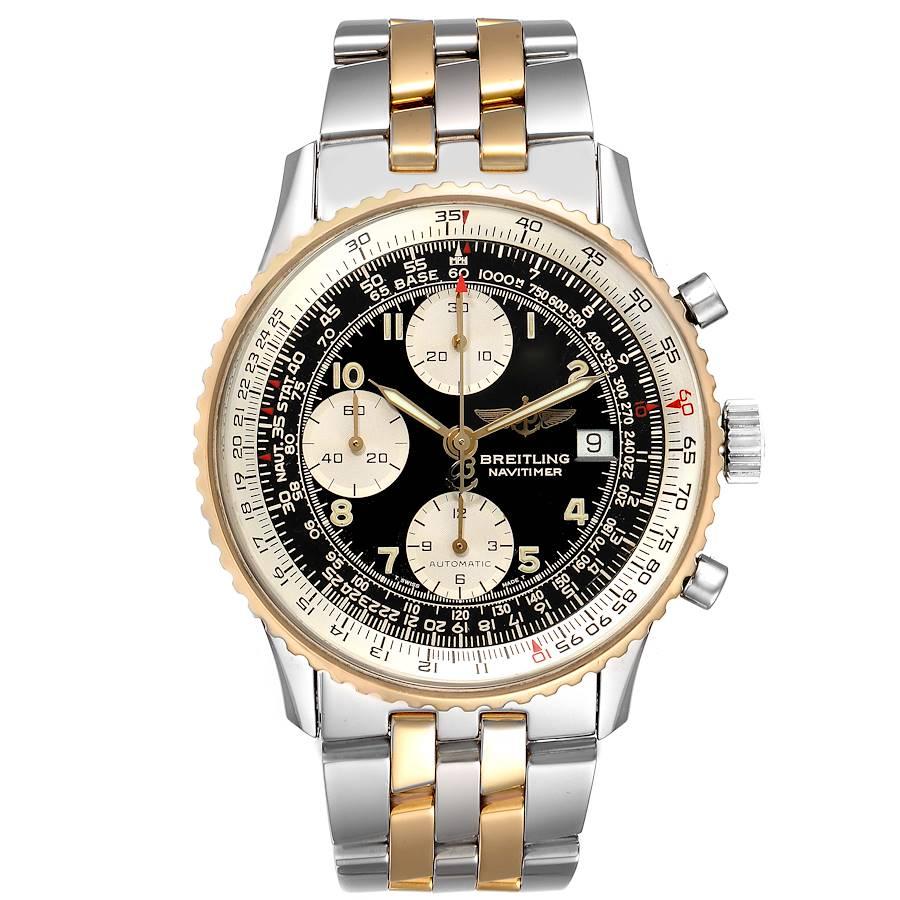 Breitling Navitimer Steel Yellow Gold Chronograph Mens Watch B13019. Self-winding automatic officially certified chronometer movement. Chronograph function. Stainless steel case 41.5 mm in diameter. Stainless steel screwed-down crown and pushers.