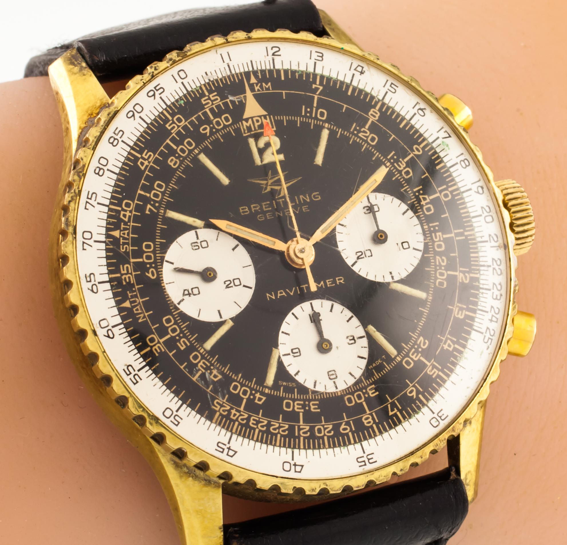 Vergoldete Navitimer-Chronographuhr 806 von Breitling mit Box und Papieren, vergoldet (Moderne) im Angebot