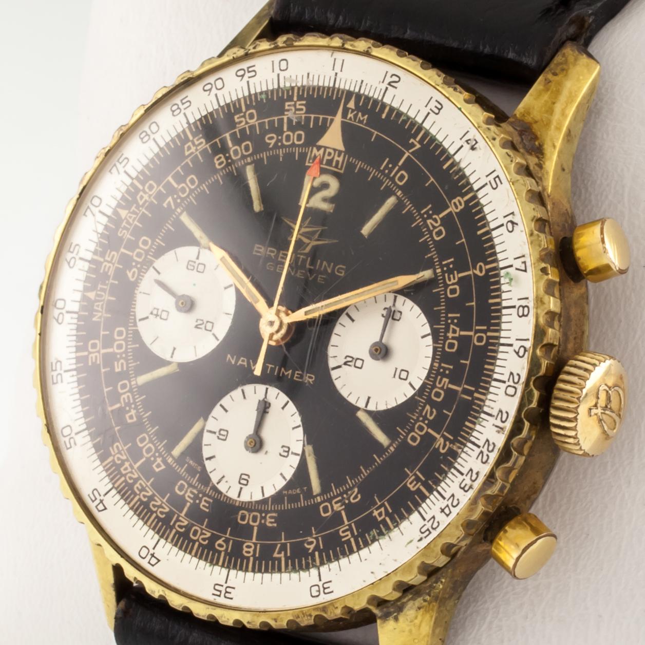 Modern Breitling Navitimer Gold-Plated Chronograph Watch 806 with Box and Papers For Sale