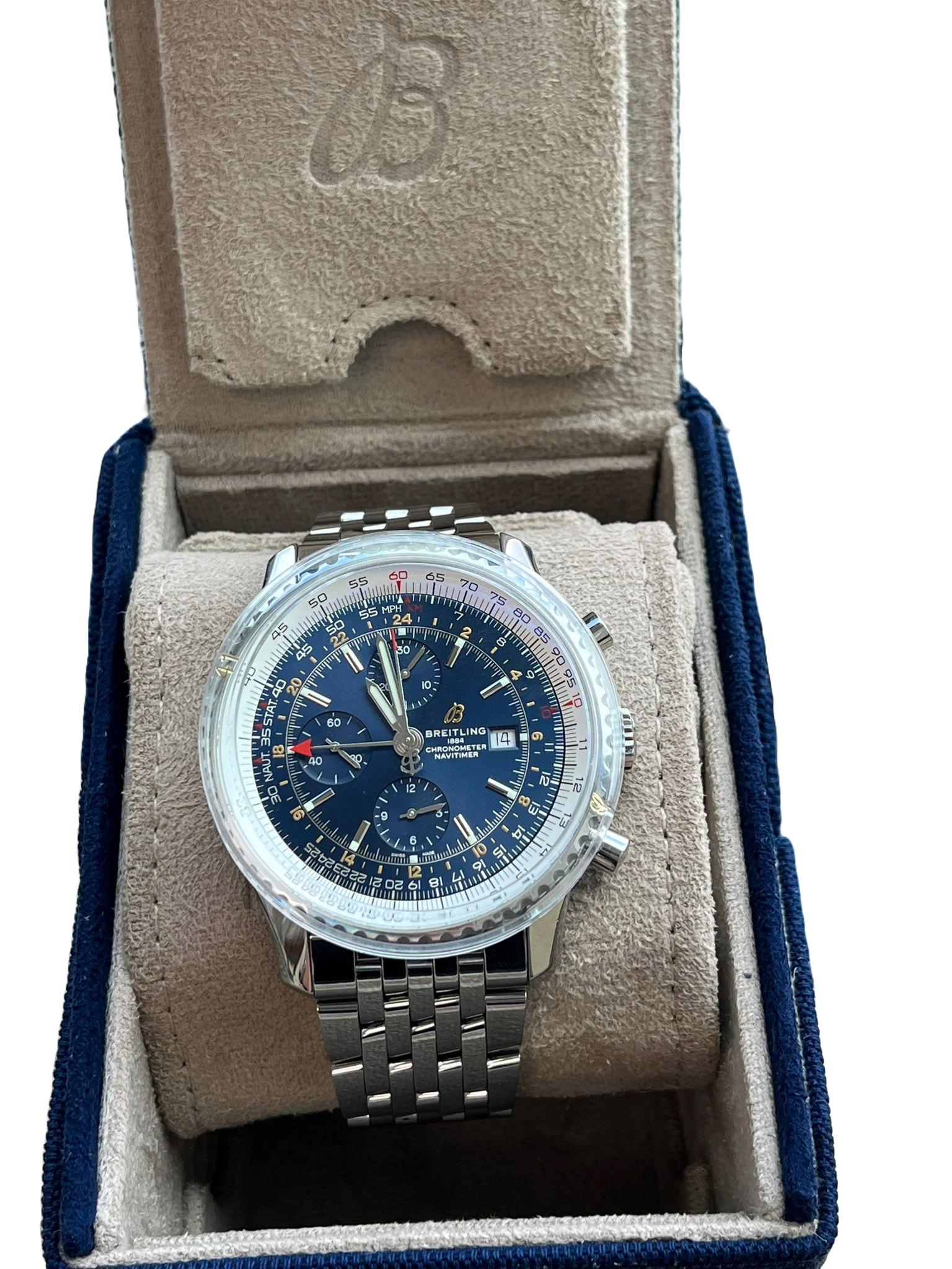 Breitling Navitimer World 46mm Chronograph Blue Dial Steel Band Men Watch A24322 For Sale 1