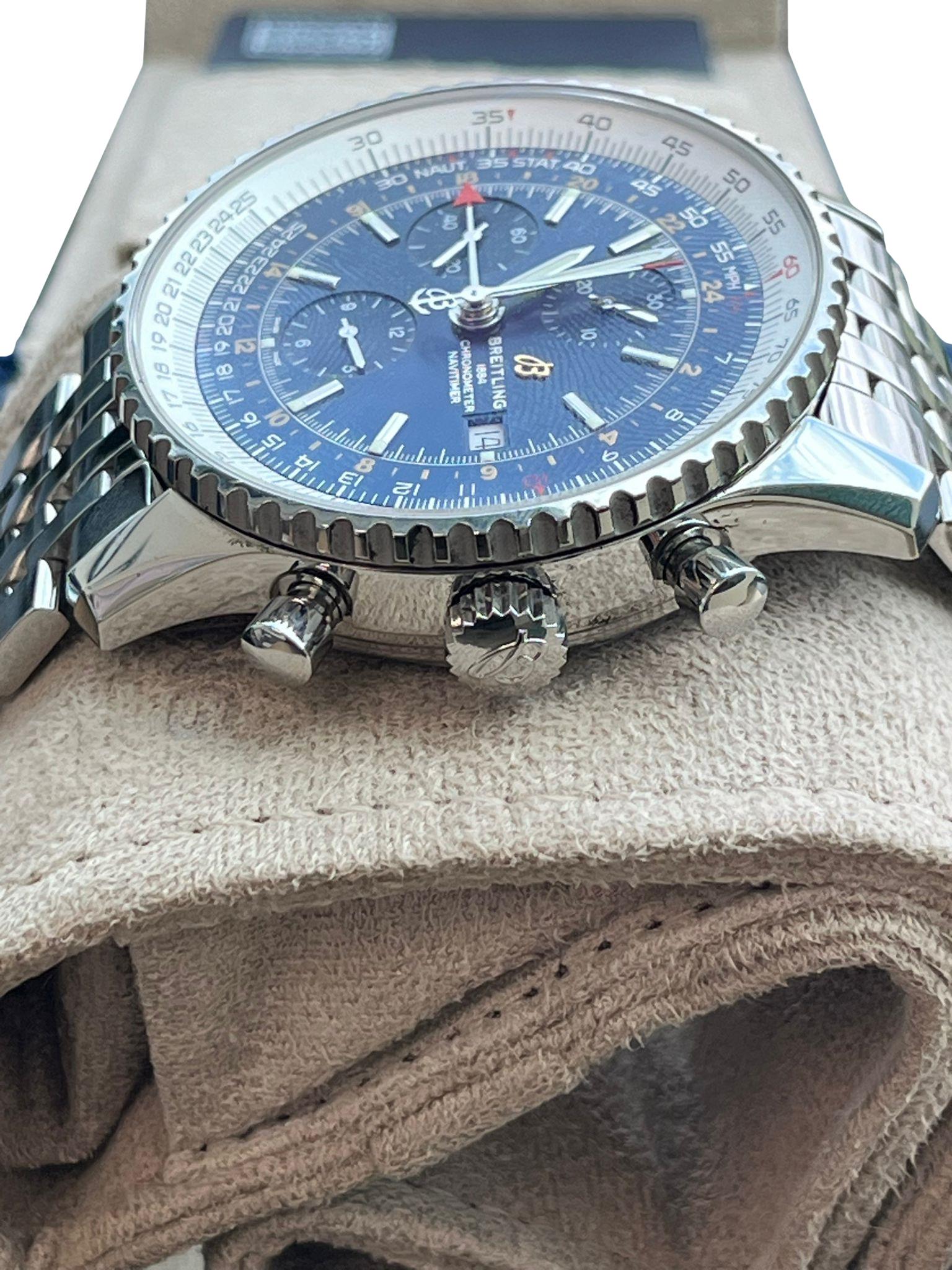 Breitling Navitimer World 46mm Chronograph Blue Dial Steel Band Men Watch A24322 For Sale 2