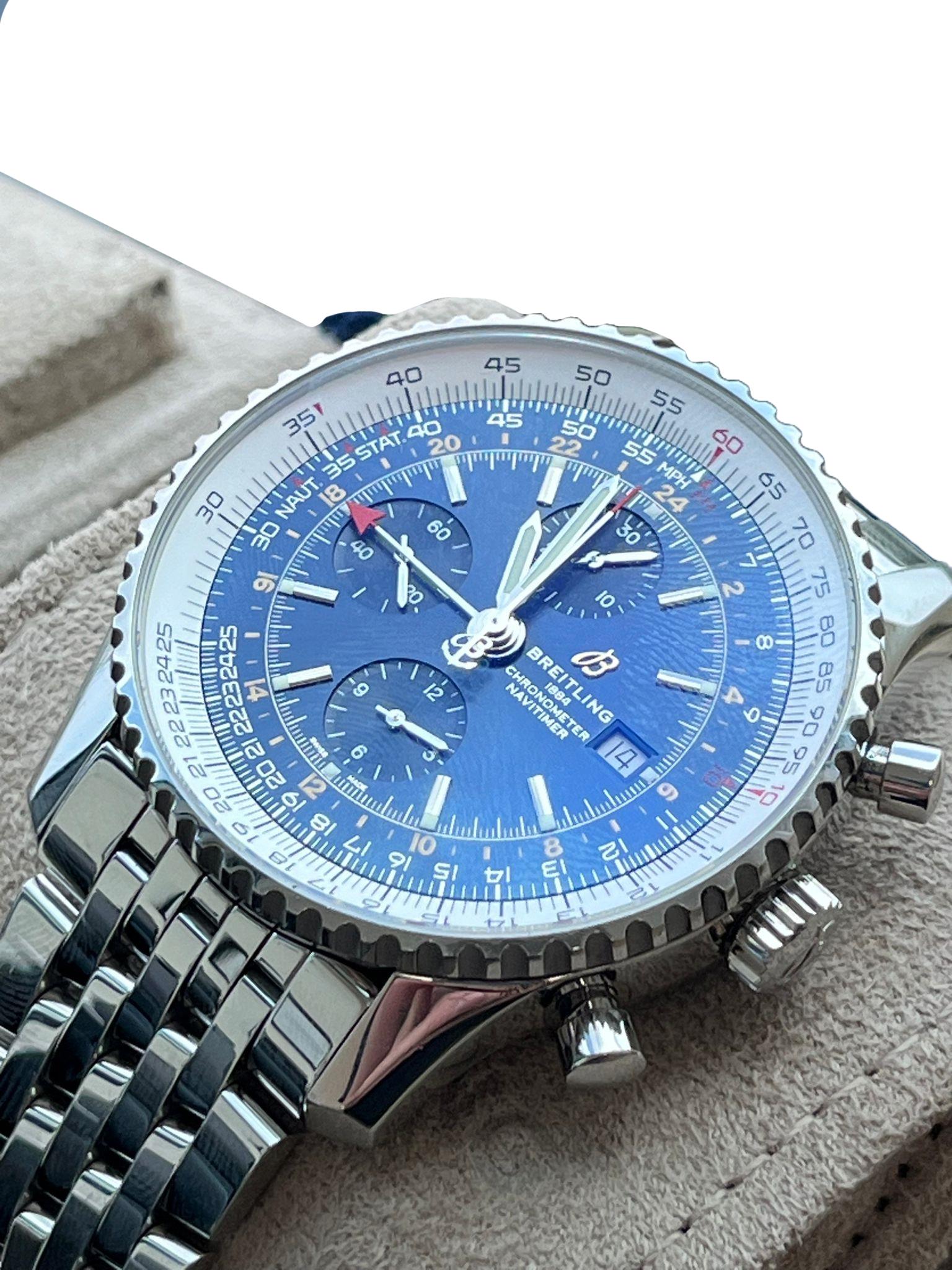 Breitling Navitimer World 46mm Chronograph Blue Dial Steel Band Men Watch A24322 For Sale 4