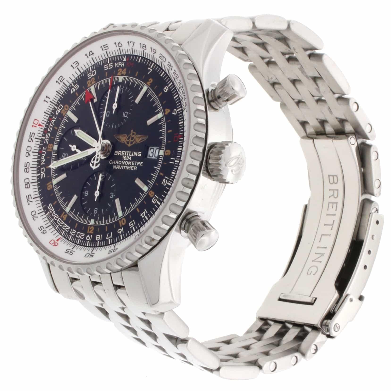 Breitling Navitimer World 46MM Chronograph GMT Automatic Stainless Steel Mens Watch A24322

Breitling Navitimer World Chronograph Automatic Stainless Steel Mens Watch, A24322. Breitling 24 automatic movement. Chronograph function. Stainless steel