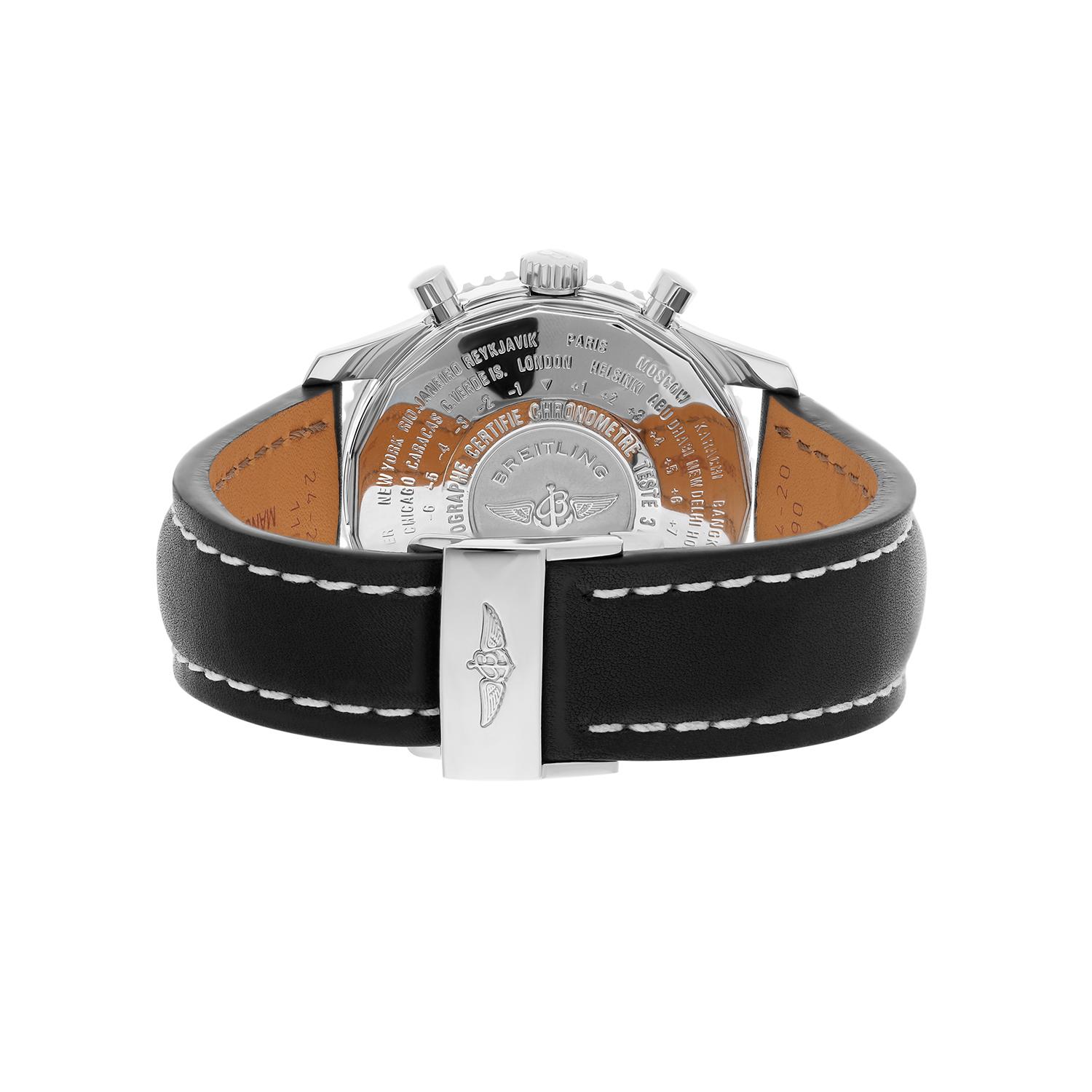 Breitling Navitimer World Edelstahl-Uhr A24322 mit schwarzem Zifferblatt und neuem Riemen im Angebot 2