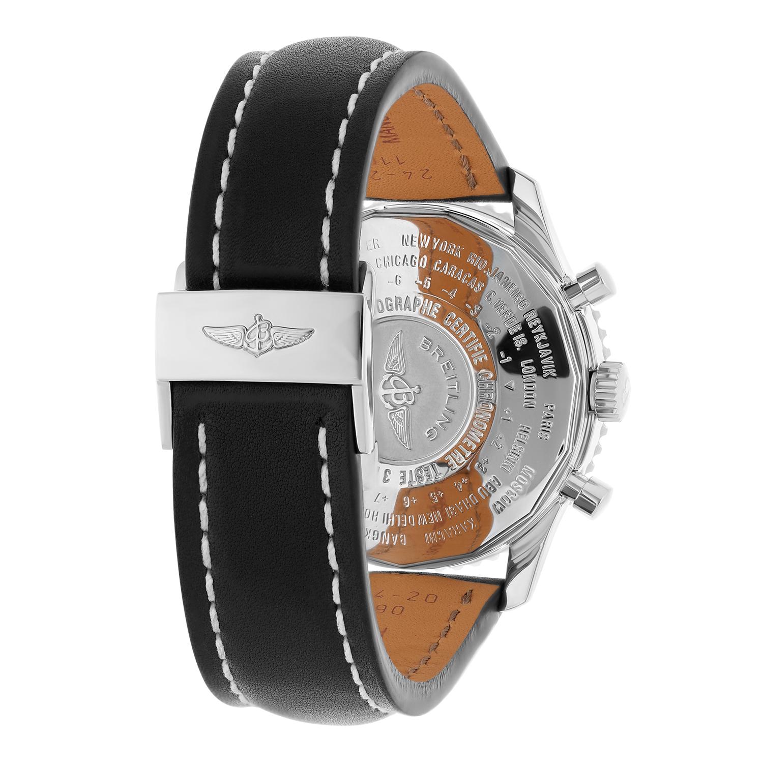 Breitling Navitimer World Edelstahl-Uhr A24322 mit schwarzem Zifferblatt und neuem Riemen im Angebot 4