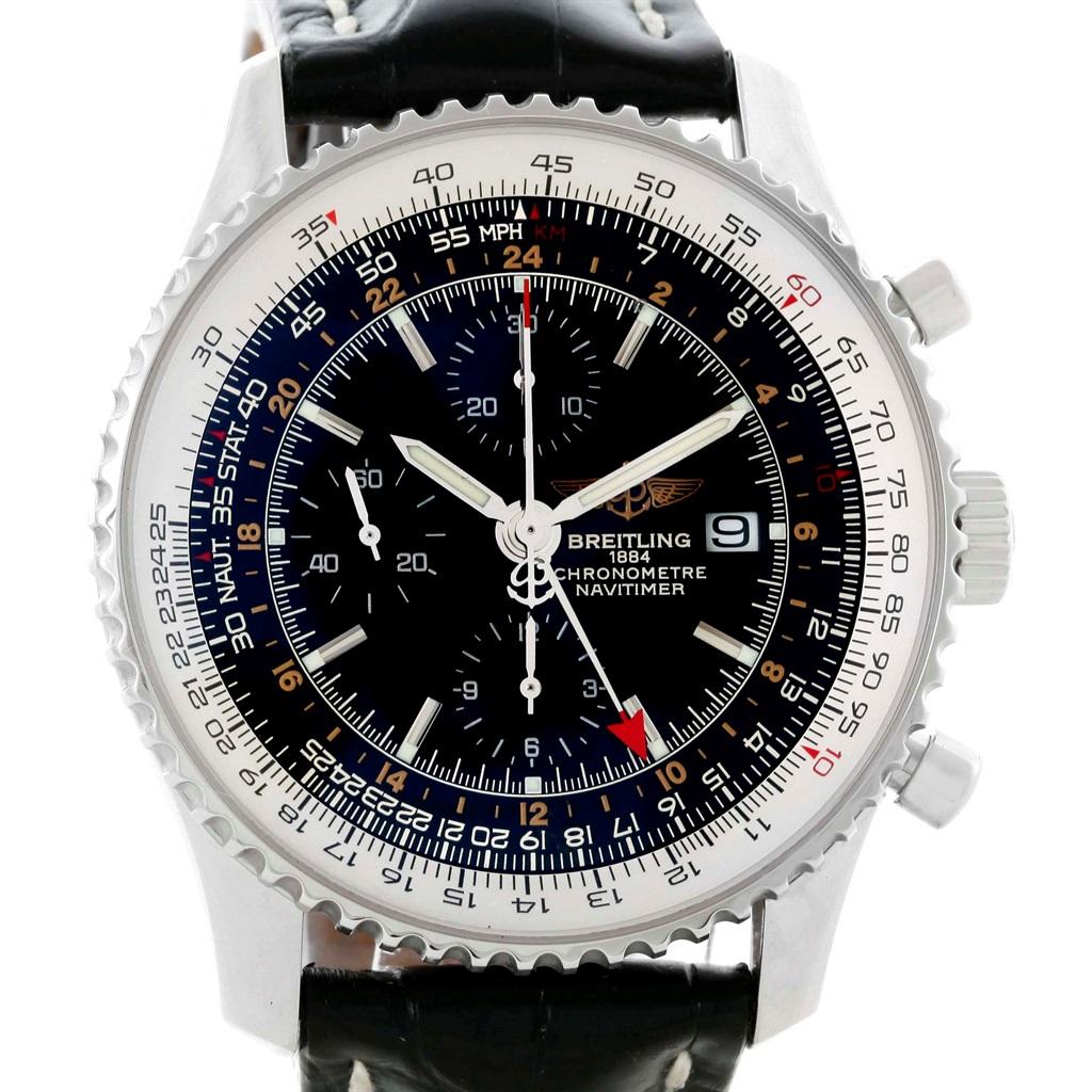 Breitling Navitimer World Black Dial Steel Automatic Men's Watch A24322 In Excellent Condition For Sale In Atlanta, GA