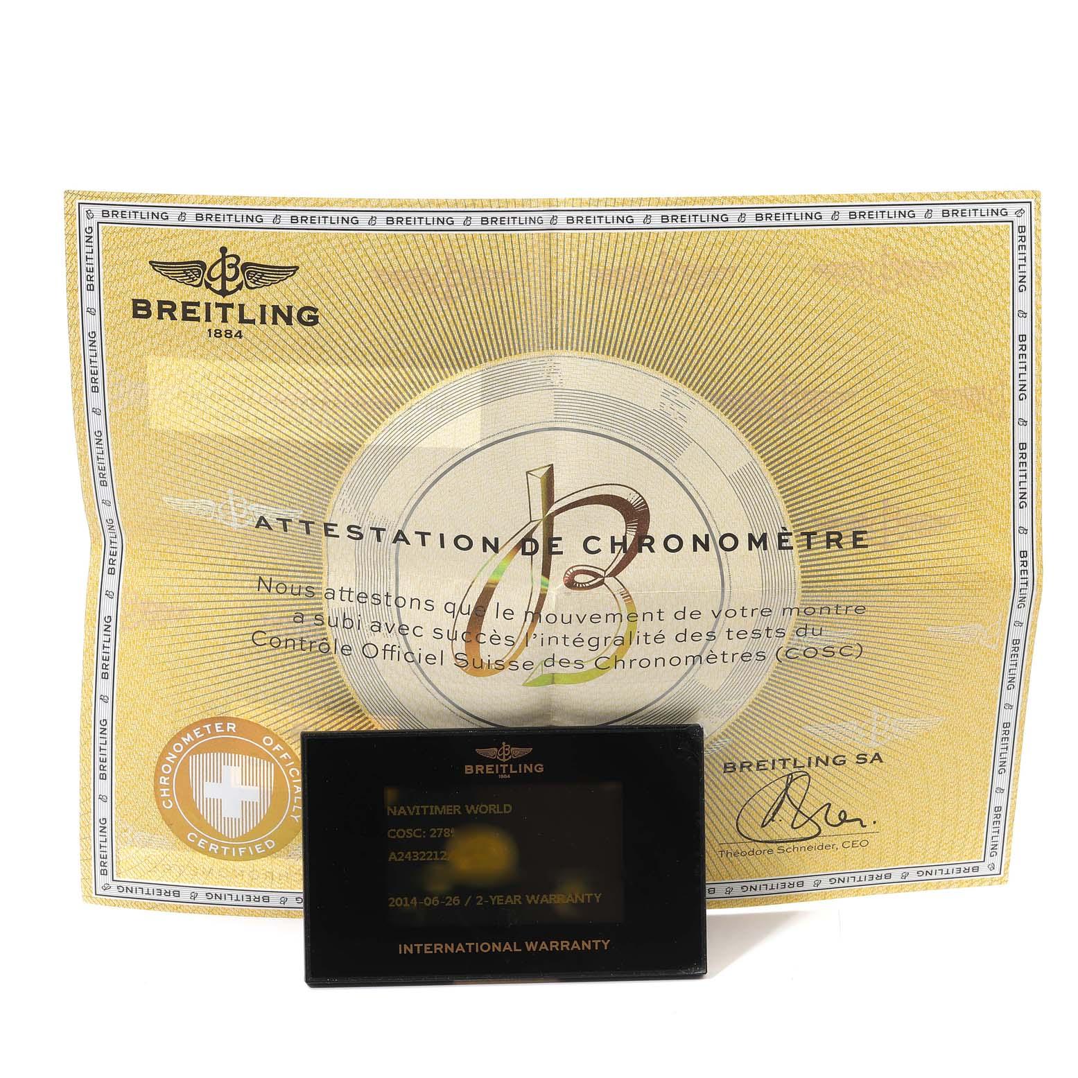 Breitling Navitimer World Schwarzes Zifferblatt Stahl-Herrenuhr A24322 Box Card im Angebot 3