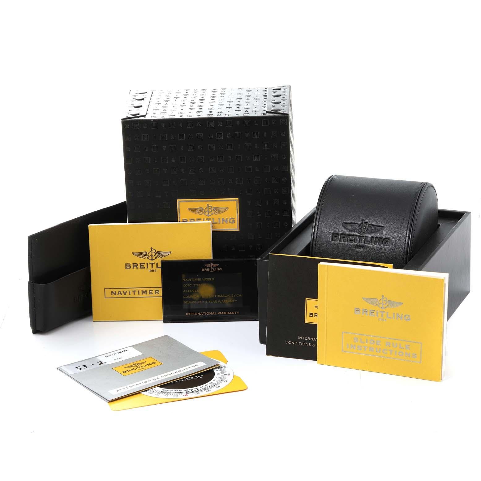 Breitling Navitimer World Schwarzes Zifferblatt Stahl-Herrenuhr A24322 Box Card im Angebot 6