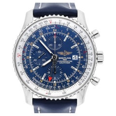 Breitling Navitimer World Blue Dial Stainless Steel Watch A24322 New Strap